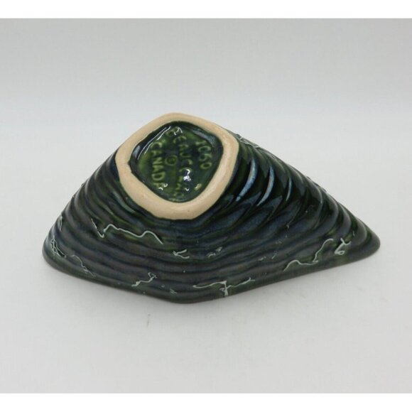 BEAUCEWARE CANADA 1060 Green and White Ceramic Boomerang Dish Bowl 9" Vintage - Picture 9 of 10
